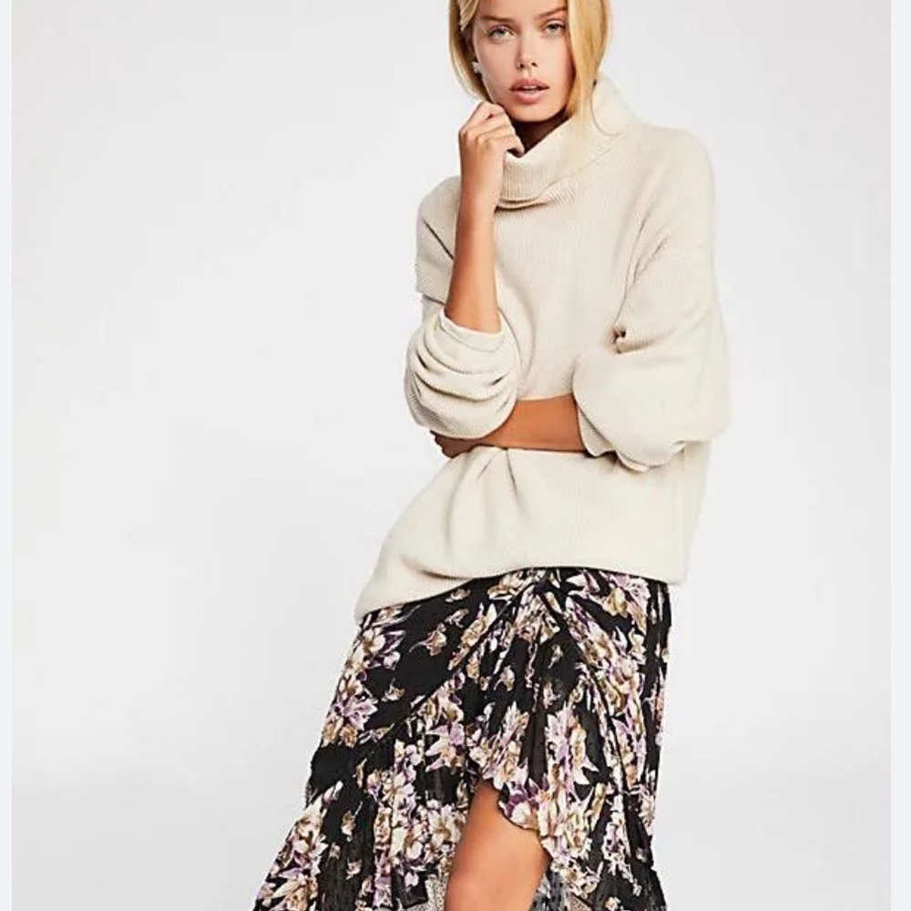 Free People Softly Structured Ribbed Knit Tunic Sweater Heathered Oatmeal Small